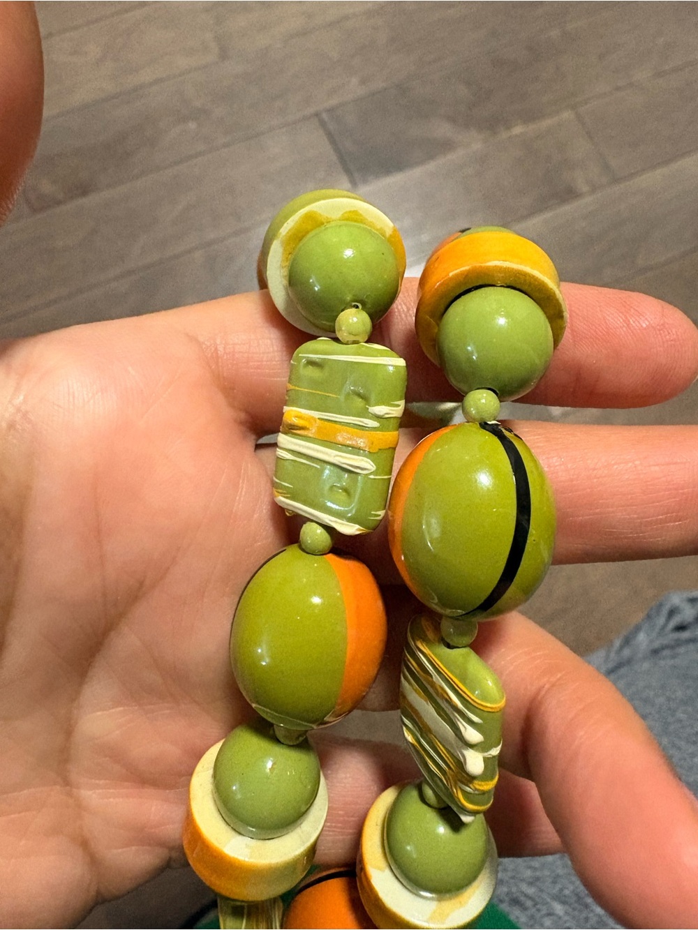 Olive Green and Orange Beaded Statement Necklace - Women Jewelry